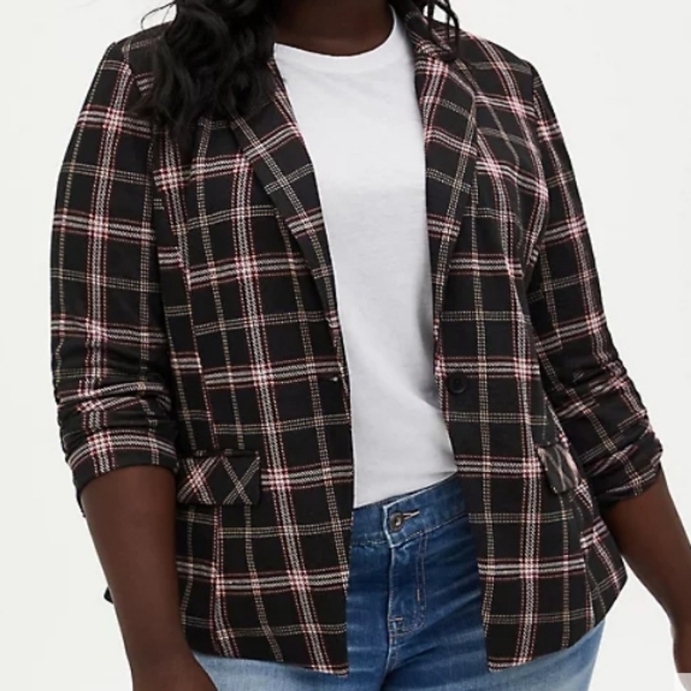Torrid Black Plaid Double Knit Blazer 1X